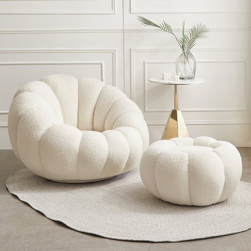 Homio Decor Living Room Lambswool / With Coffee Table / White Pumpkin Lazy Sofa