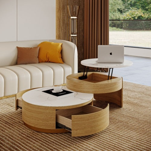 Homio Decor Living Room Light Wood / United States Multi-Level Coffee Table