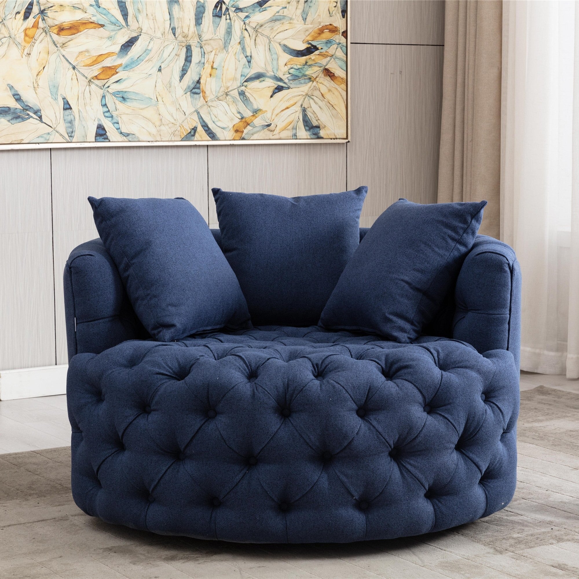 Homio Decor Living Room Linen / Dark Blue Luxury Button Tufted Round Leisure Chair