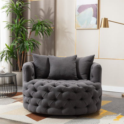 Homio Decor Living Room Linen / Dark Grey Luxury Button Tufted Round Leisure Chair
