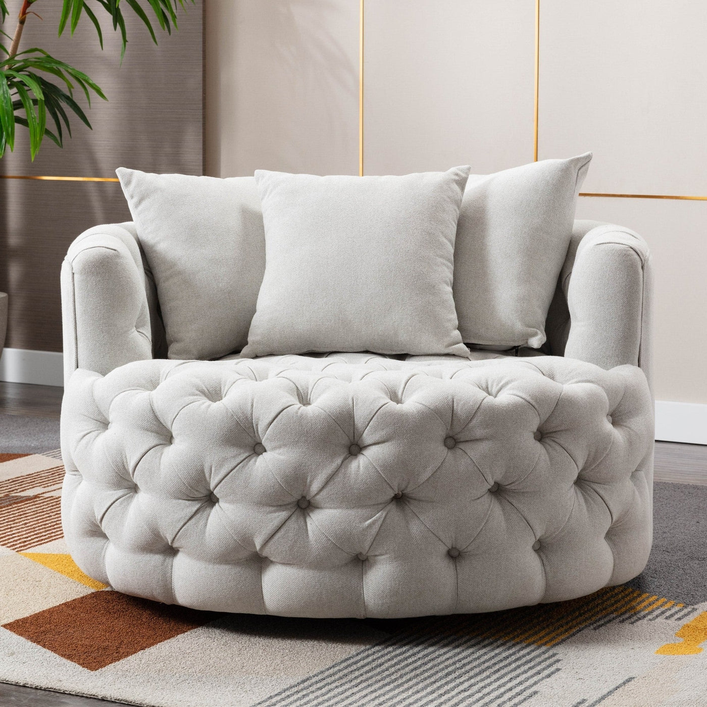 Homio Decor Living Room Linen / Light Grey Luxury Button Tufted Round Leisure Chair