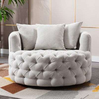 Homio Decor Living Room Linen / Light Grey Luxury Button Tufted Round Leisure Chair