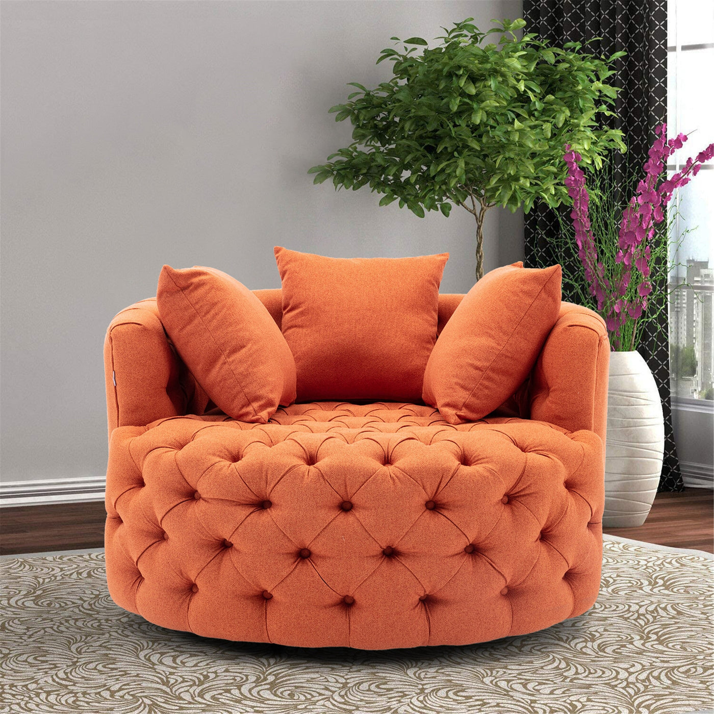 Homio Decor Living Room Linen / Orange Luxury Button Tufted Round Leisure Chair