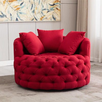Homio Decor Living Room Linen / Red Luxury Button Tufted Round Leisure Chair