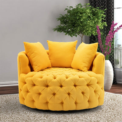 Homio Decor Living Room Linen / Yellow Luxury Button Tufted Round Leisure Chair