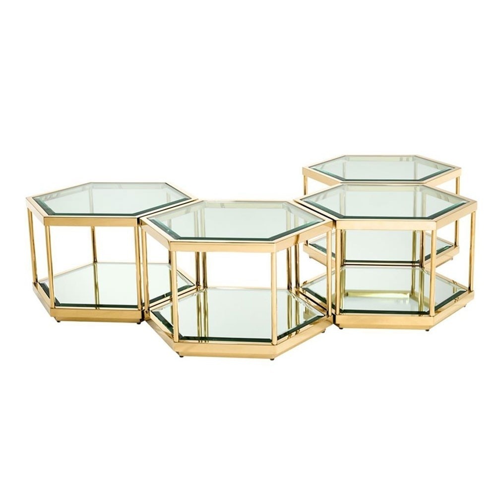 Homio Decor Living Room Luxury Golden Glass Top Coffee Table