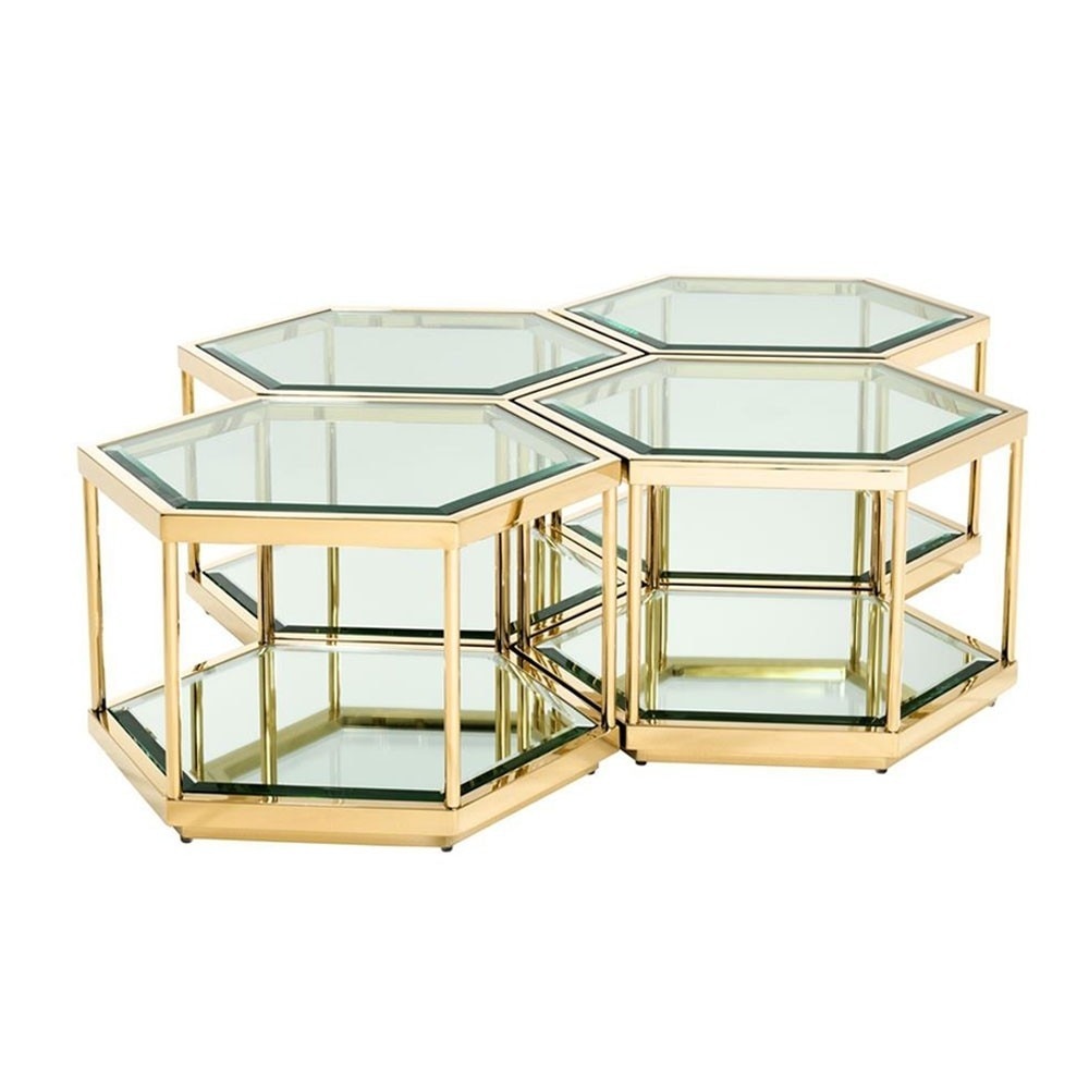 Homio Decor Living Room Luxury Golden Glass Top Coffee Table