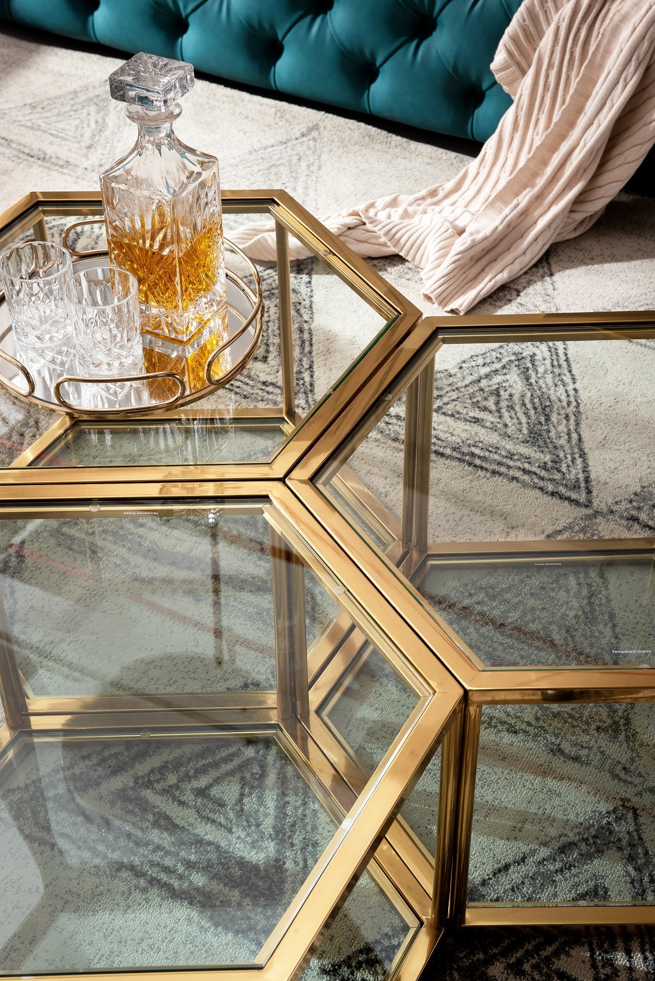 Homio Decor Living Room Luxury Golden Glass Top Coffee Table