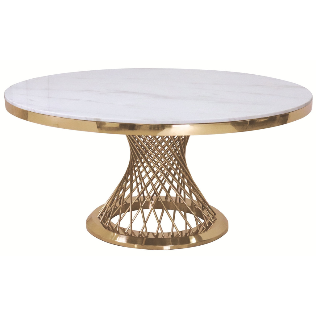 Homio Decor Living Room Luxury Marble Round Coffee Table with Gold Base