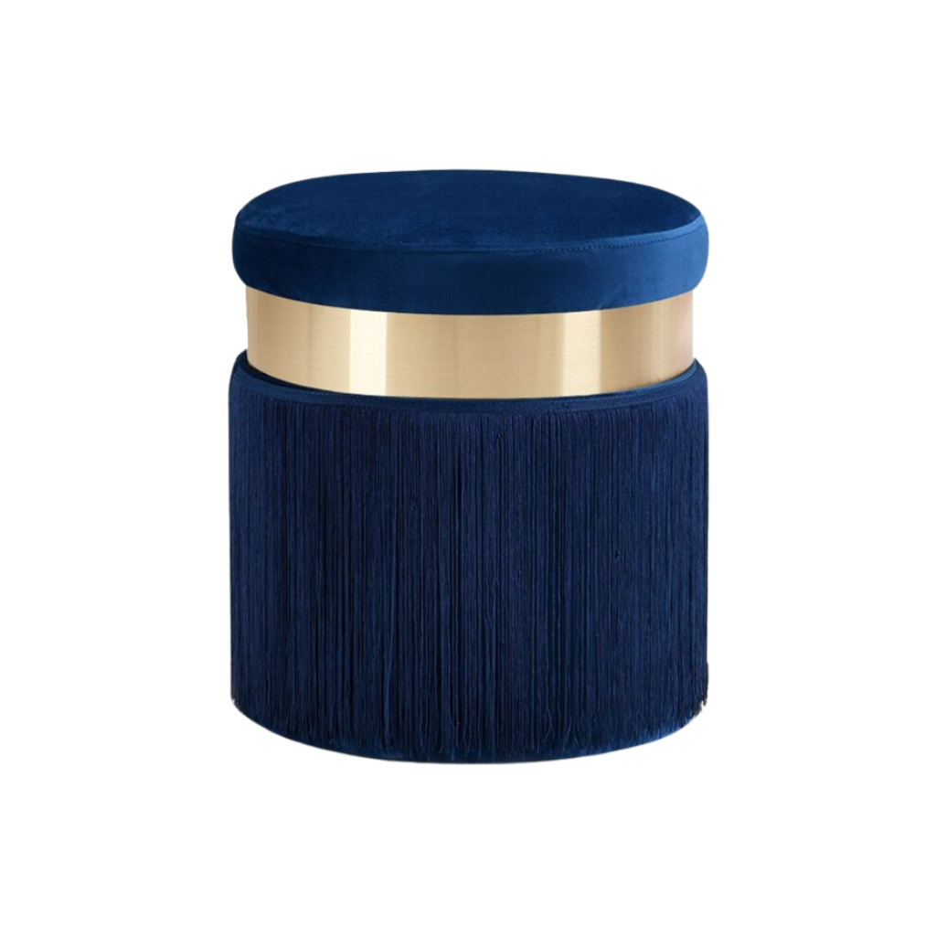 Homio Decor Living Room Model 3 / Dark Blue Flannel Pouf with Tassels