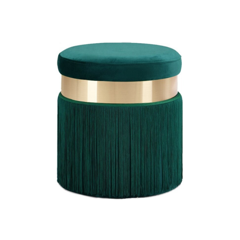 Homio Decor Living Room Model 3 / Emerald Flannel Pouf with Tassels