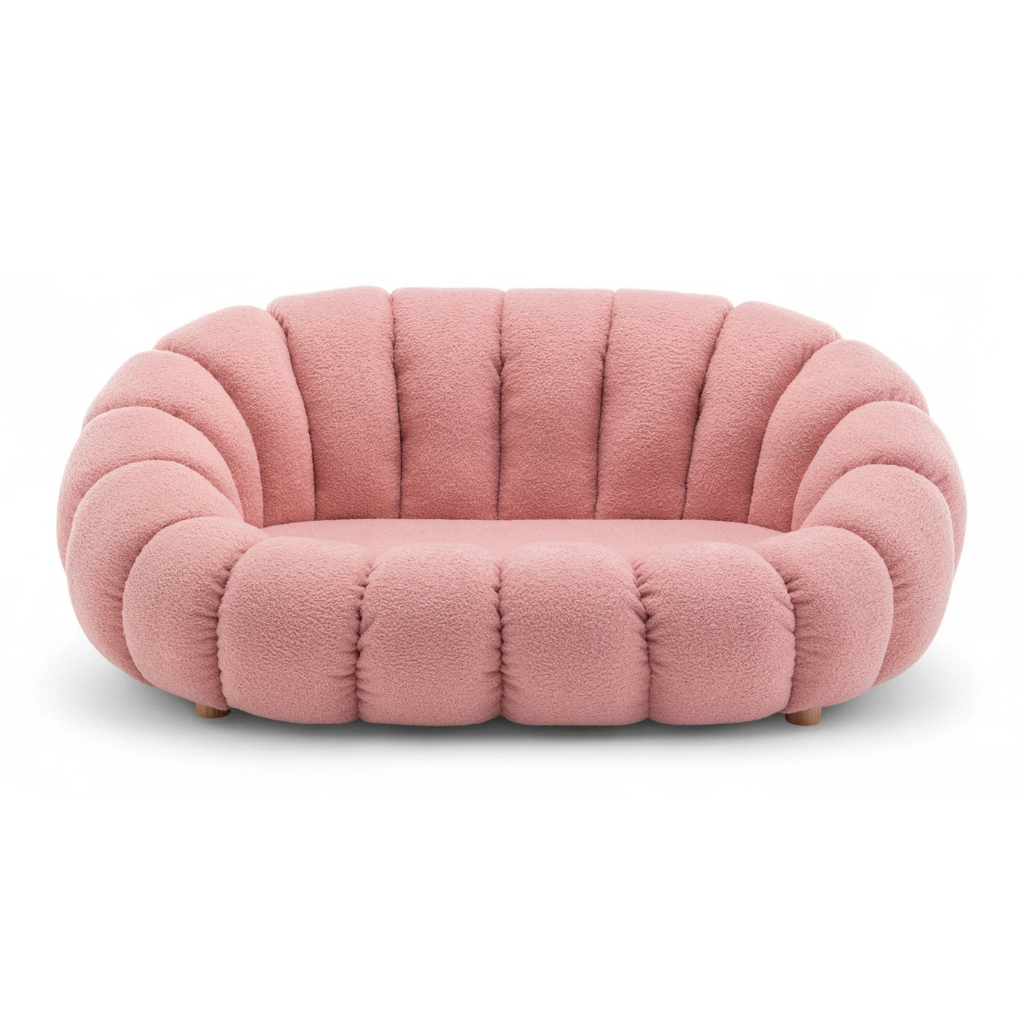 Homio Decor Living Room Pink Boucle Pumpkin Sofa