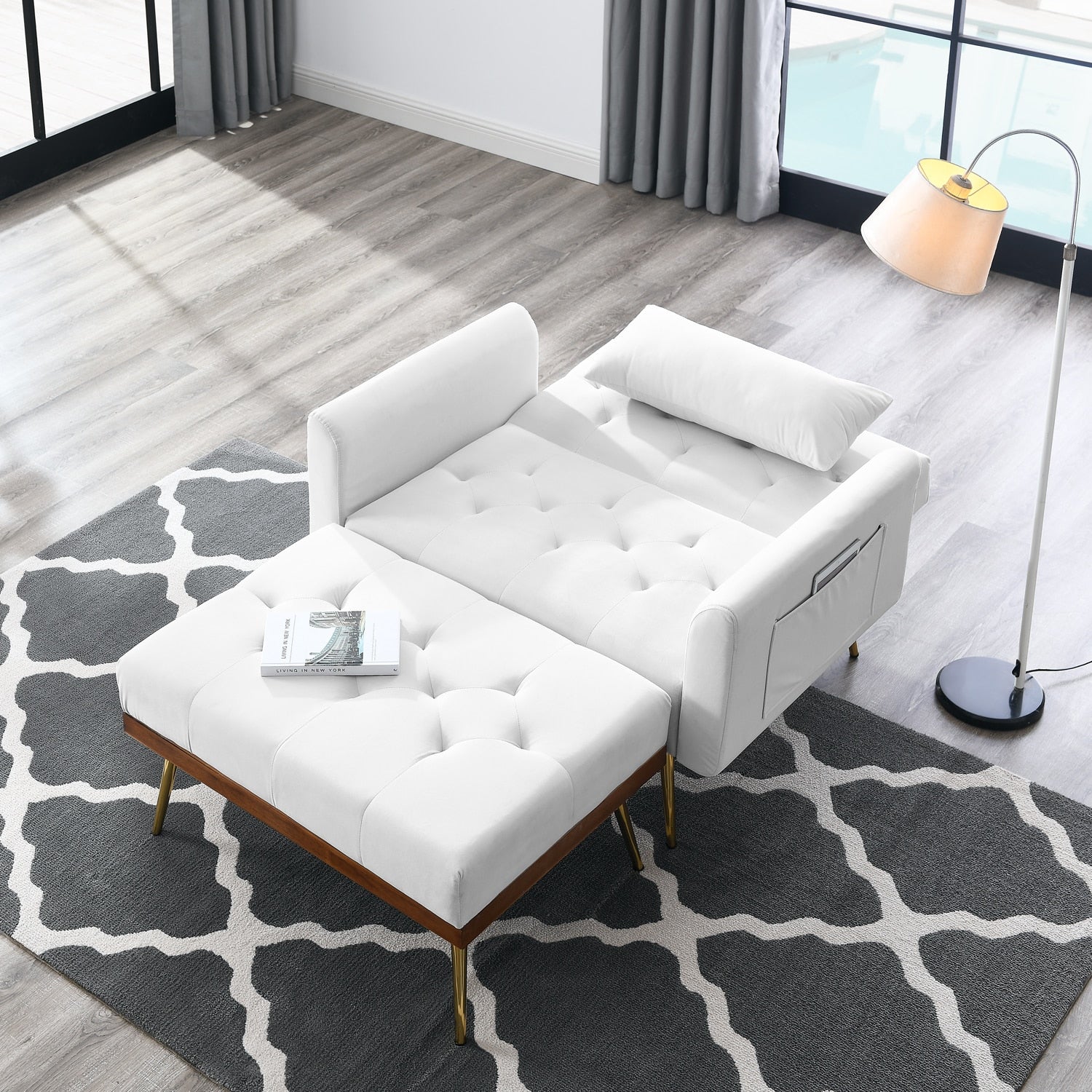 Homio Decor Living Room Recliner Velvet Sofa-Bed with Ottoman