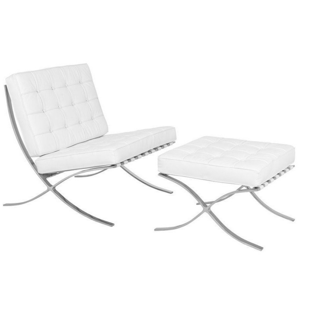 Homio Decor Living Room Set of 2 / Off White Designer Barcelona Leather Chair
