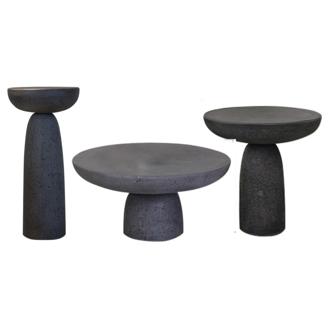 Homio Decor Living Room Set of 3 / Charcoal Black Mushroom Style Round Side Table