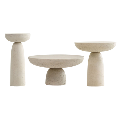 Homio Decor Living Room Set of 3 / Sand Beige Mushroom Style Round Side Table