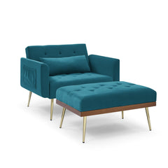Homio Decor Living Room Teal / United States Recliner Velvet Sofa-Bed with Ottoman