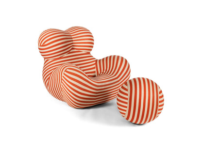 Homio Decor Living Room Up Armchair & Ottoman - Striped Coral