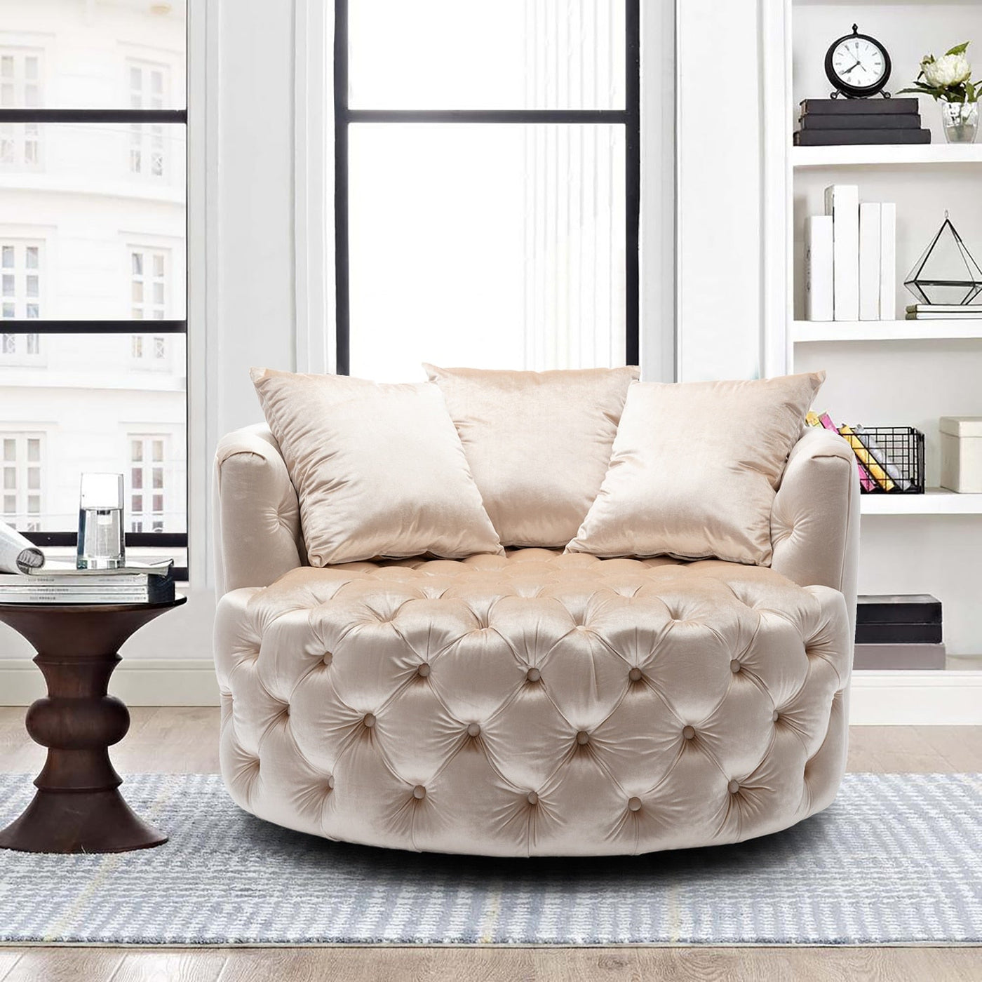 Homio Decor Living Room Velvet / Beige Luxury Button Tufted Round Leisure Chair