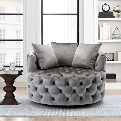 Homio Decor Living Room Velvet / Grey Luxury Button Tufted Round Leisure Chair