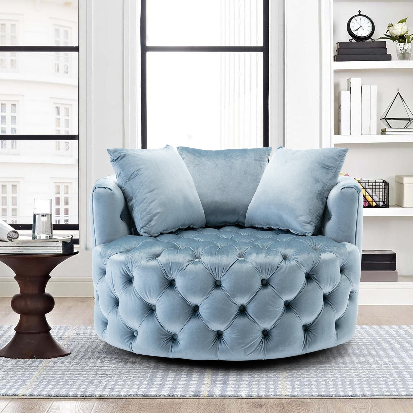 Homio Decor Living Room Velvet / Light Blue Luxury Button Tufted Round Leisure Chair