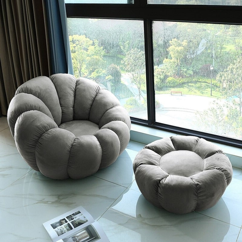 Homio Decor Living Room Velvet / With Coffee Table / Grey Pumpkin Lazy Sofa