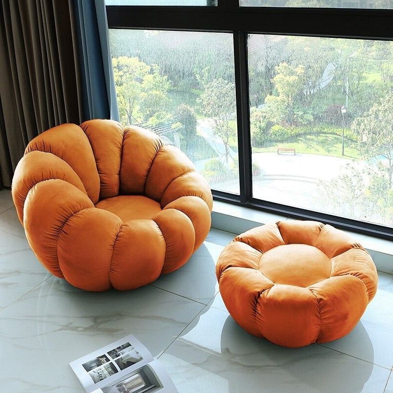 Homio Decor Living Room Velvet / With Coffee Table / Khaki Pumpkin Lazy Sofa