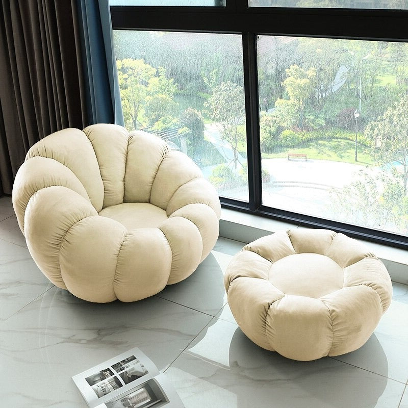 Homio Decor Living Room Velvet / With Coffee Table / White Pumpkin Lazy Sofa