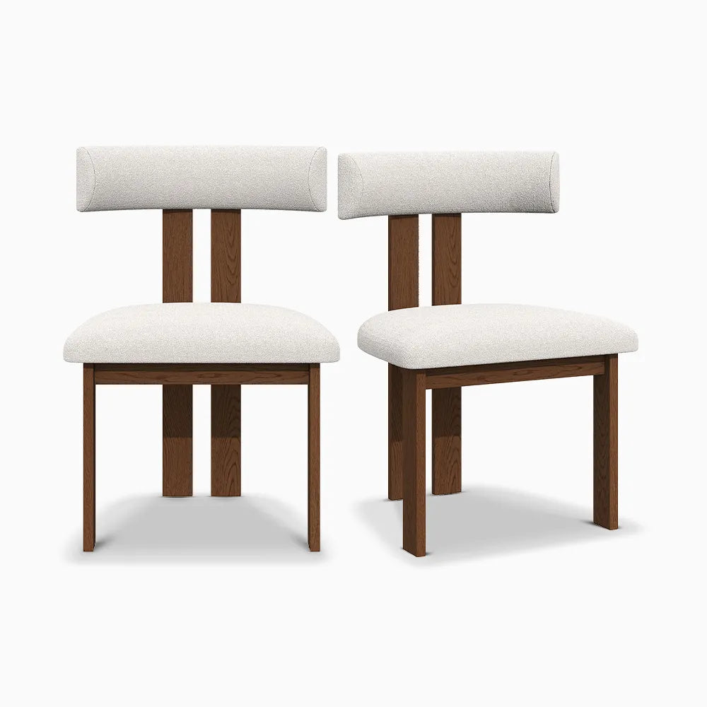 Homio Decor Living Room Walnut / Set of 2 Solid Wood Dining Chair in Boucle ( Set of 2)