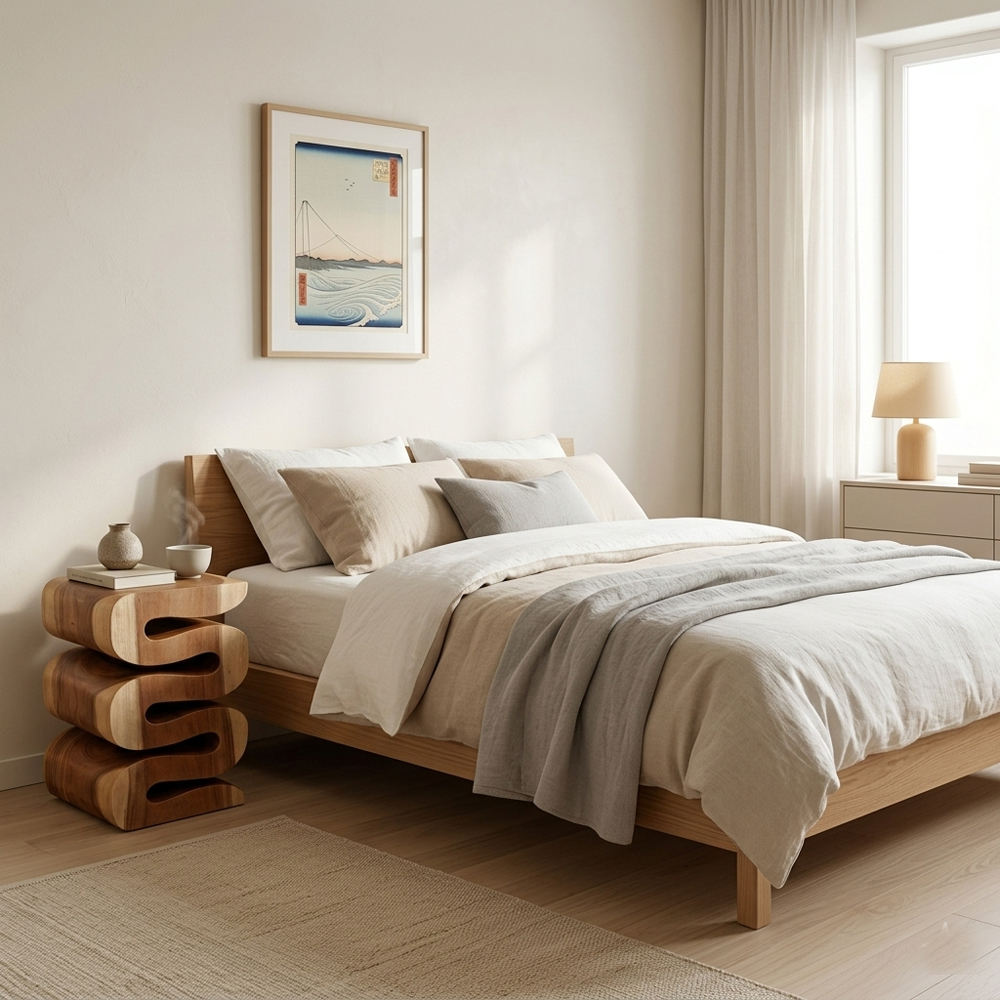 Homio Decor Living Room Wave Side Table - Suar Wood
