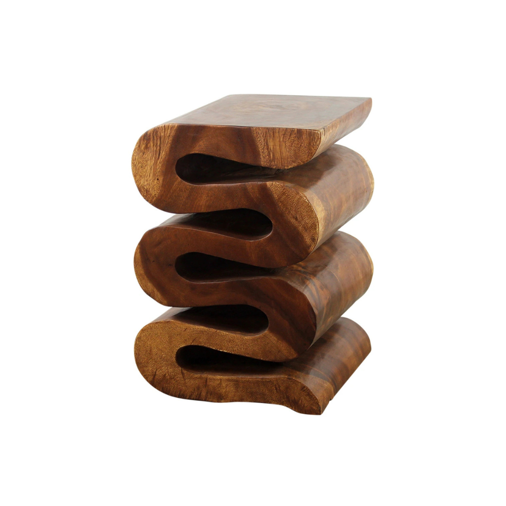 Homio Decor Living Room Wave Side Table - Teak Wood