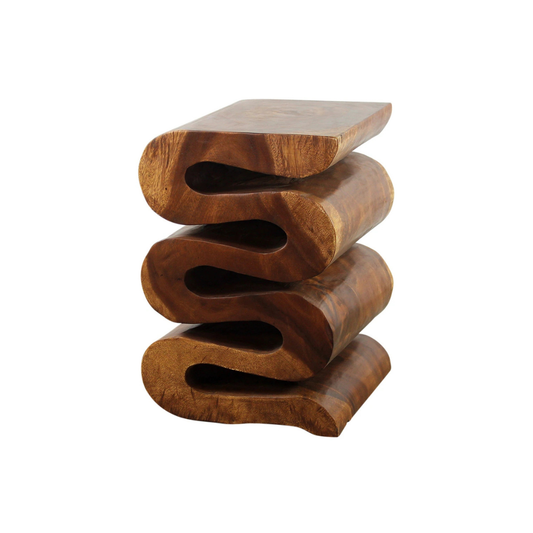 Homio Decor Living Room Wave Side Table - Teak Wood