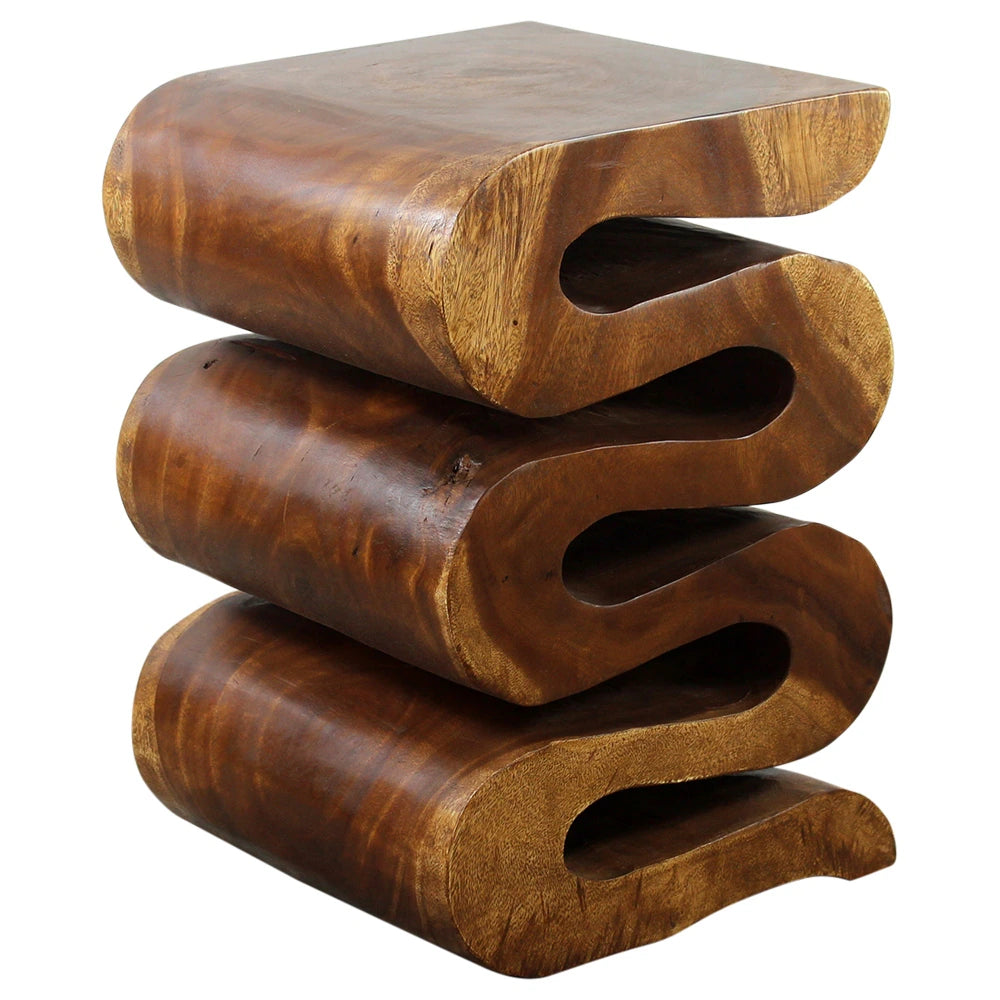 Homio Decor Living Room Wave Side Table - Teak Wood
