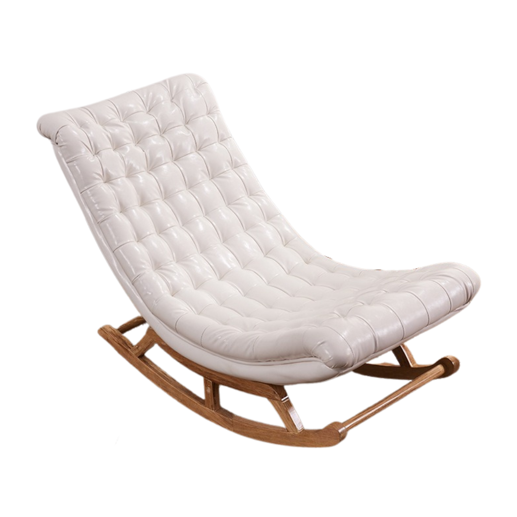 Homio Decor Living Room White (Leather) Large Rustic Style Rocking Chair