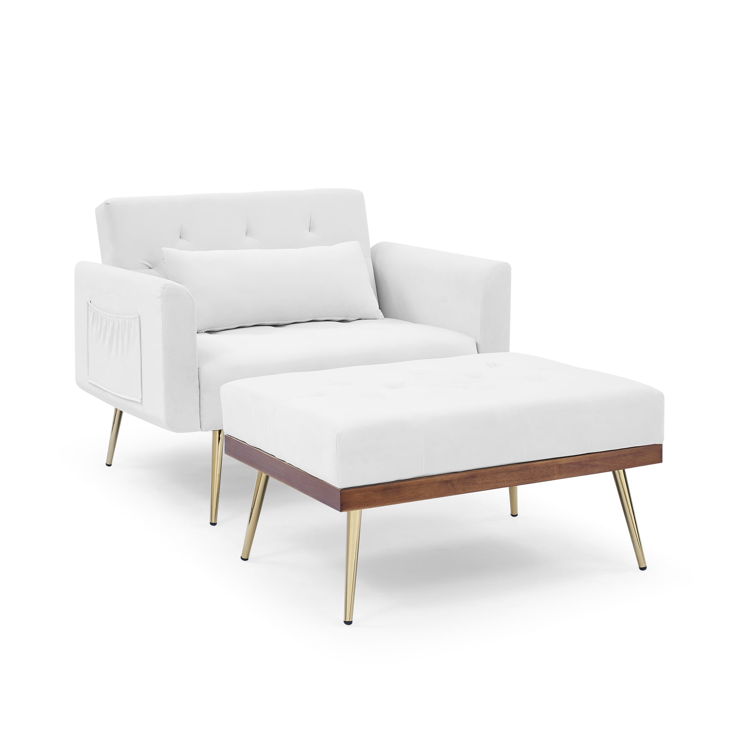 Homio Decor Living Room White / United States Recliner Velvet Sofa-Bed with Ottoman