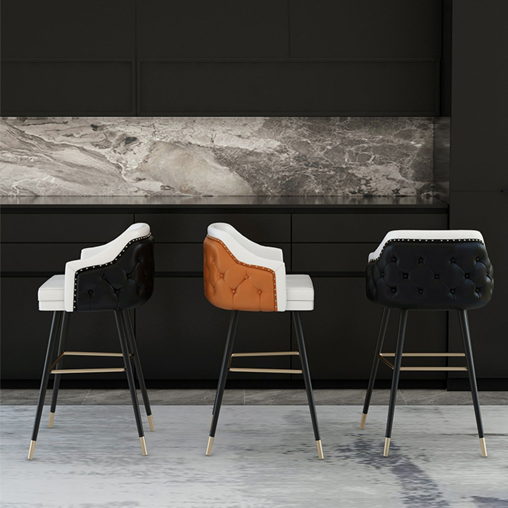 Homio Decor Luxury Button Tufted Leather Bar Stool