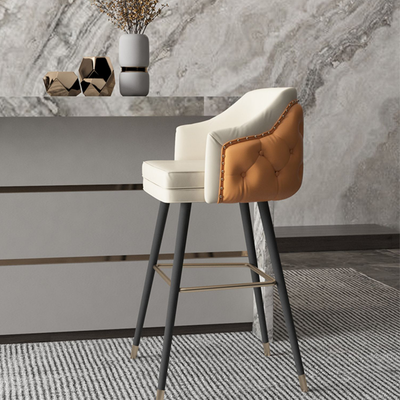 Homio Decor Luxury Button Tufted Leather Bar Stool