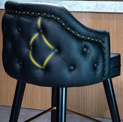 Homio Decor Luxury Button Tufted Leather Bar Stool