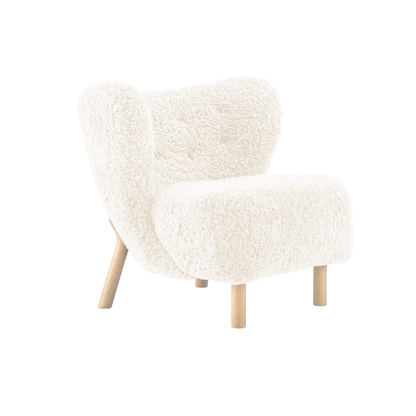 Homio Decor Off White / Solid Oak / Add Ottoman Genuine Sheepskin Little Petra Chair