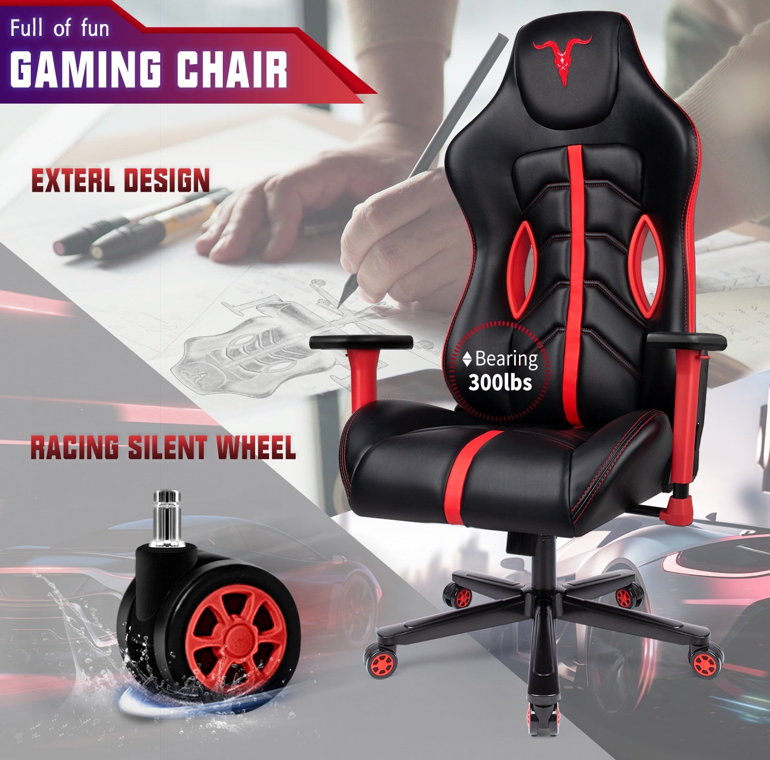 Homio Decor Office 4D Gaming Chair with Racing Wheels