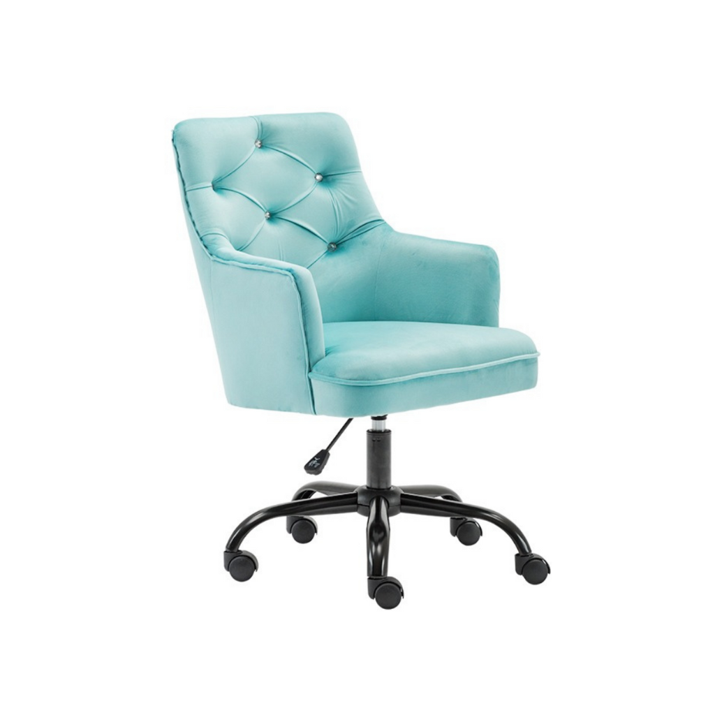 Homio Decor Office Blue / Black Luxury Velvet Button Tufted Office Chair