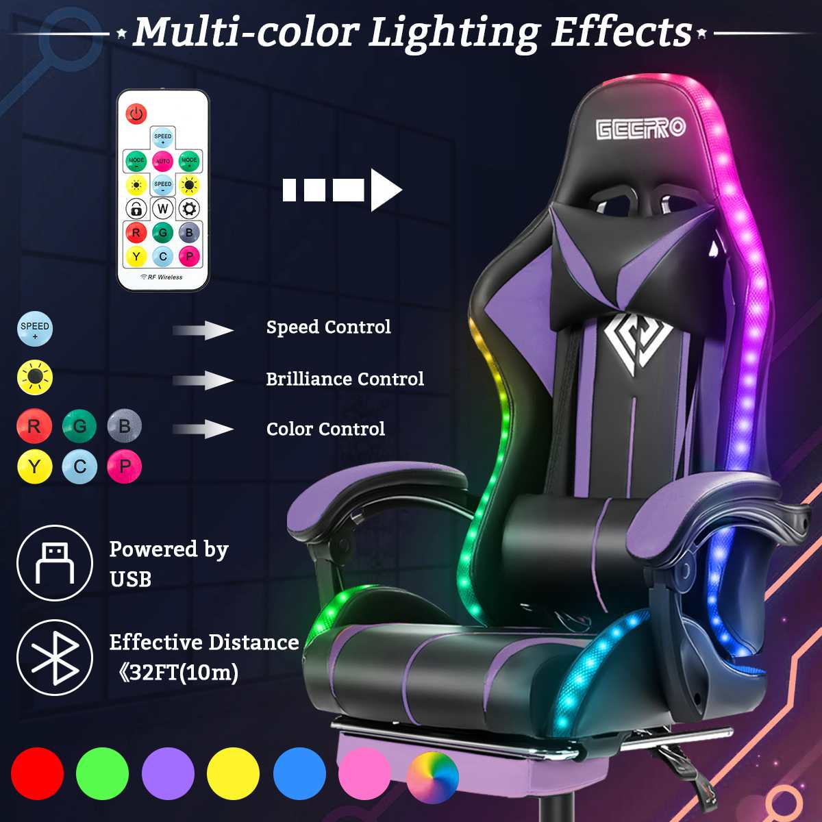 Homio Decor Office Gaming Chair with RGB Lights (+ 2 Massage Poins)