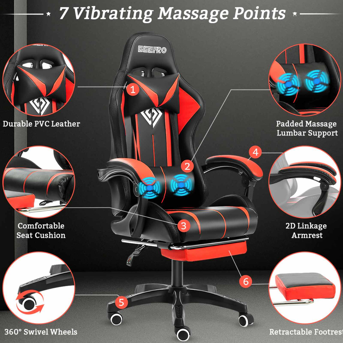 Homio Decor Office Gaming Chair with RGB Lights (+ 2 Massage Poins)