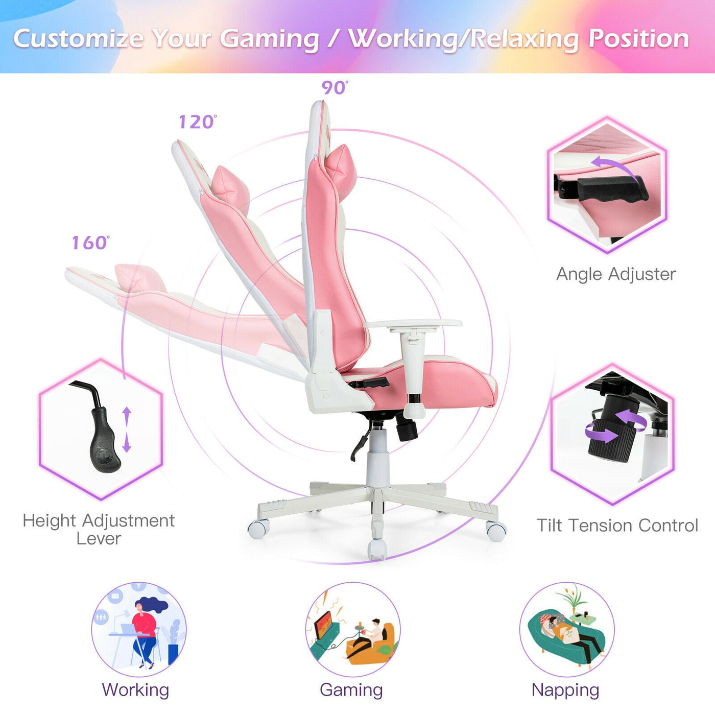 Homio Decor Office Gymax Pink Gaming Chair