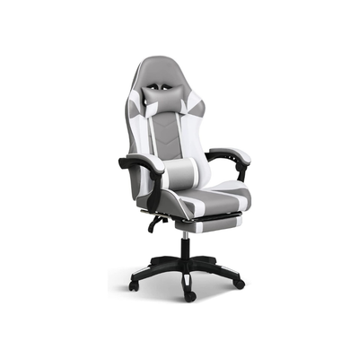 Homio Decor Office Light Grey / United States Racing Style Computer Chair (Lumbar Support & Footrest)
