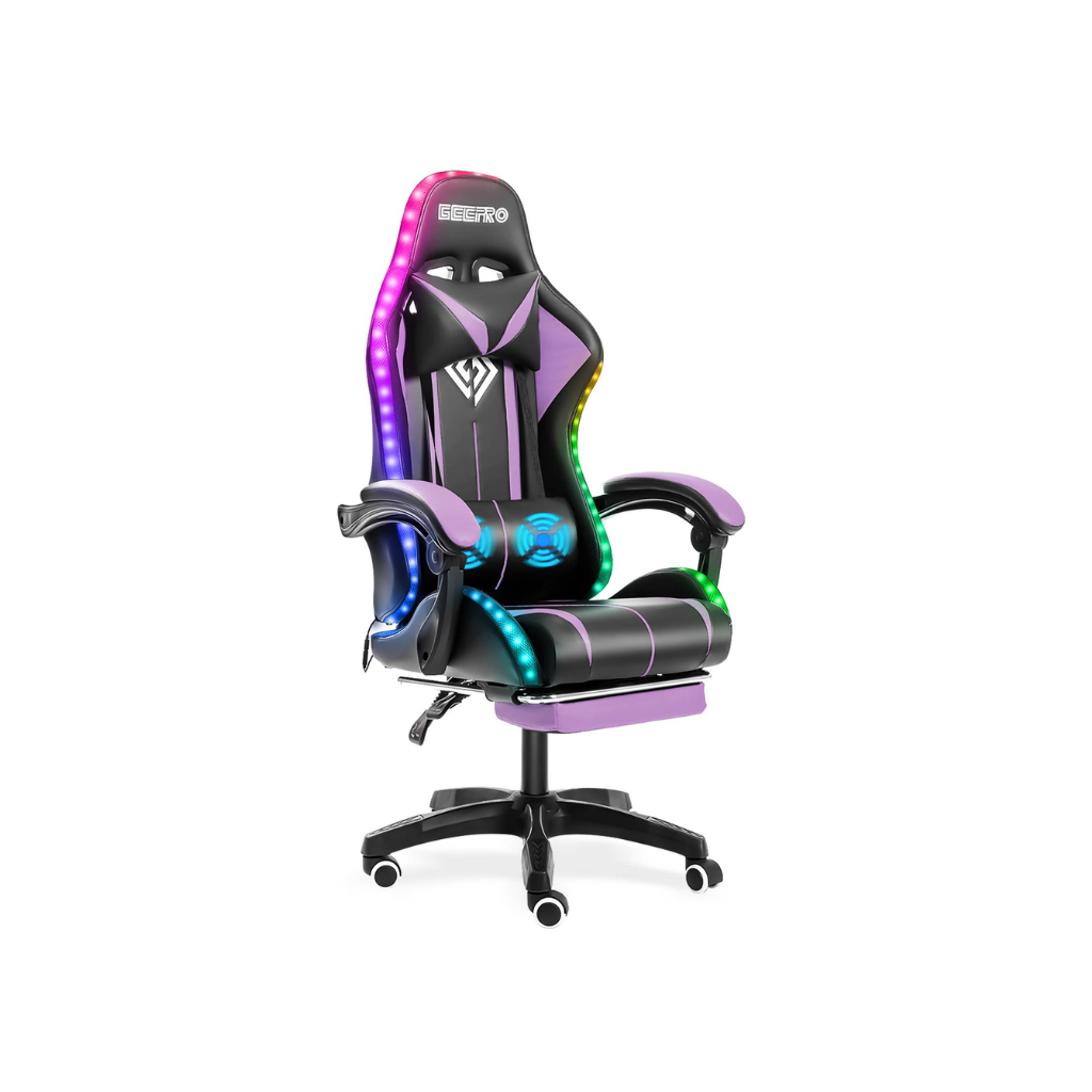 Homio Decor Office Purple / United States Gaming Chair with RGB Lights (+ 2 Massage Poins)