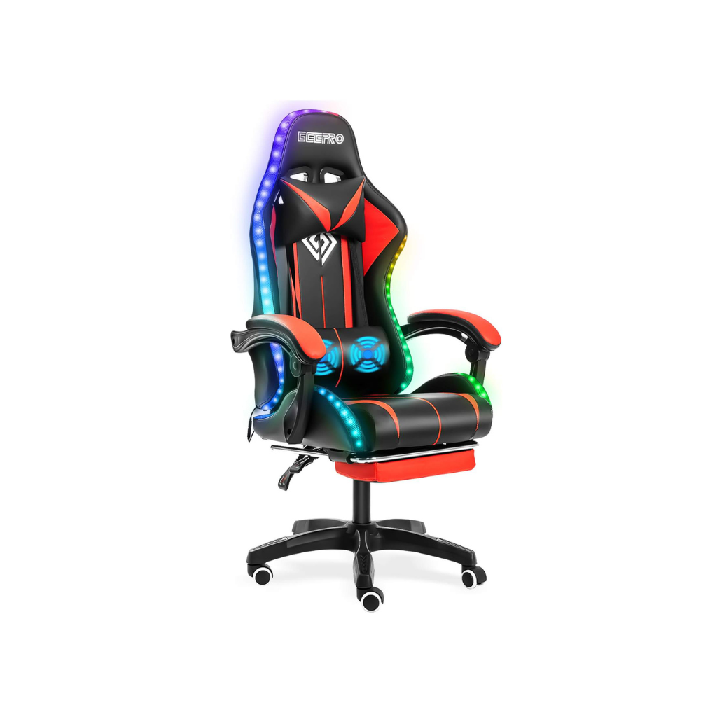 Homio Decor Office Red / United States Gaming Chair with RGB Lights (+ 2 Massage Poins)
