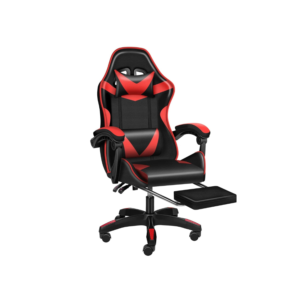 Homio Decor Office Red / United States Racing Style Computer Chair (Lumbar Support & Footrest)