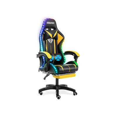 Homio Decor Office Yellow\Black / United States Gaming Chair with RGB Lights (+ 2 Massage Poins)