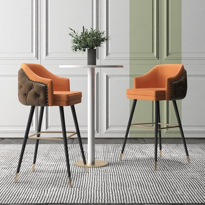 Homio Decor Orange & Brown / 65cm Luxury Button Tufted Leather Bar Stool
